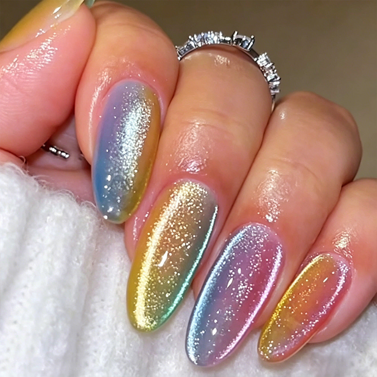 Dreamy Ombre Medium Almond Multicolor Glitter Press on Nail Set
