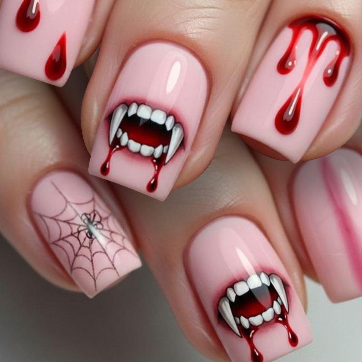 Spooky Glamour Long Square Blood Drip Press On Nail Set