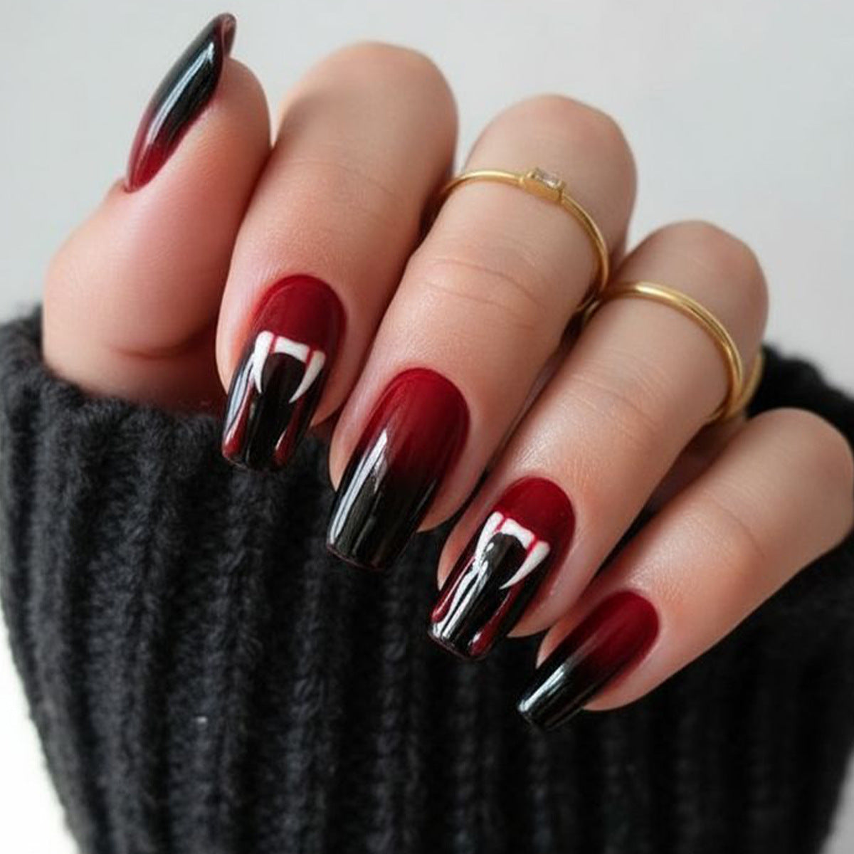 Gothic Elegance Medium Square Red and Black Ombre Press On Nail Set