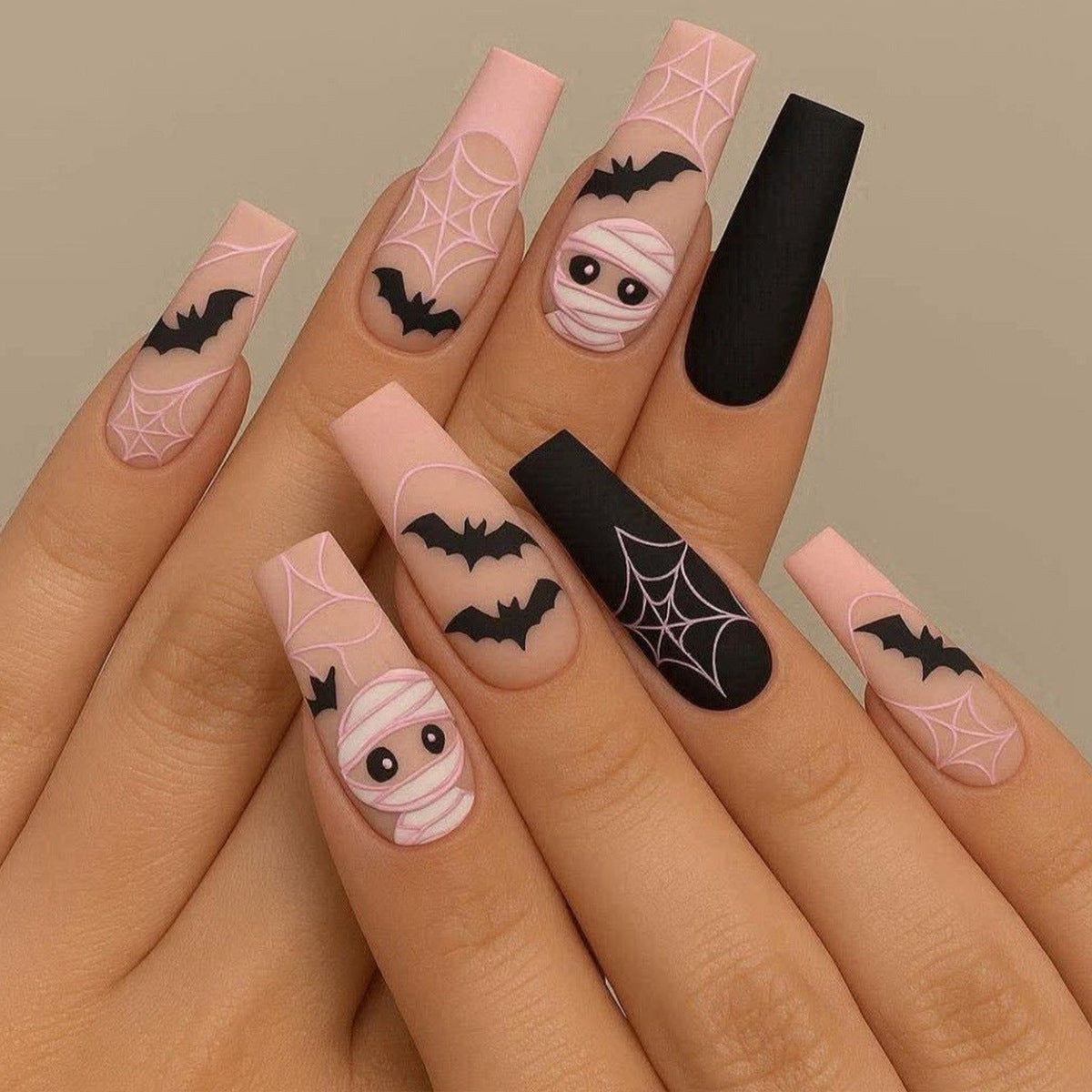 Spooky Glam Long Square Pink with Halloween Themed Art