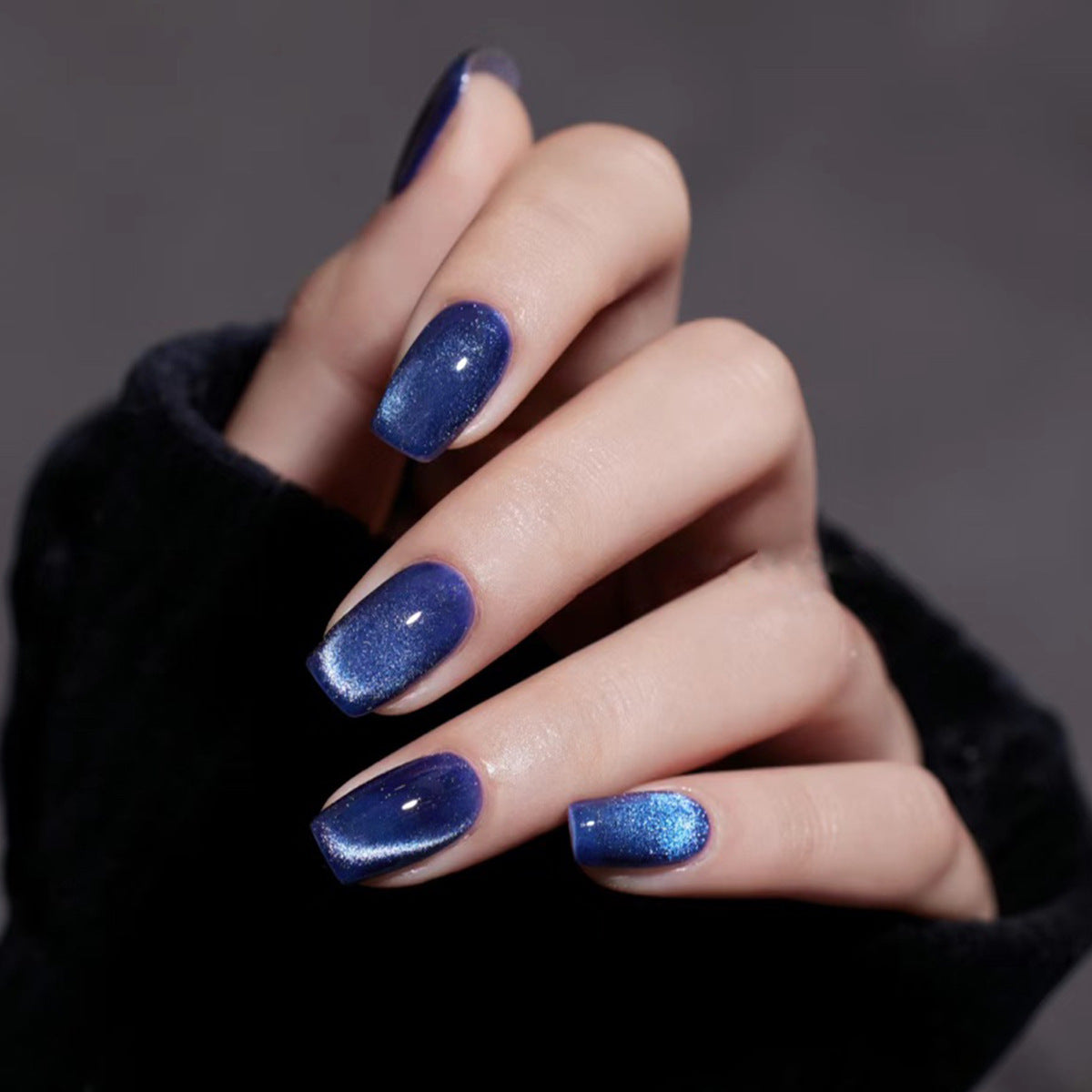 Celestial Wonders Medium Square Navy Blue Press On Nail Set with Iridescent Shimmer