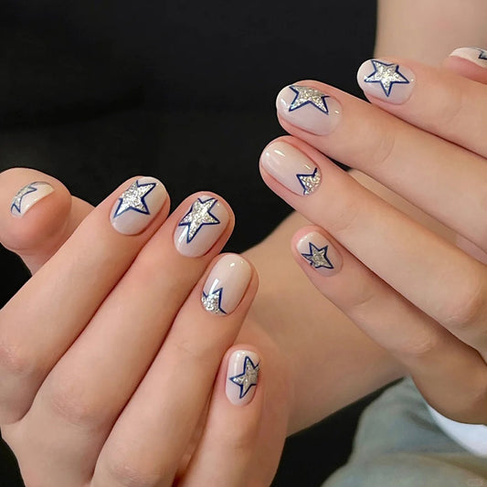 Celestial Dreams Short Square Light Pink Press on Nail Set with Sparkling Star Design