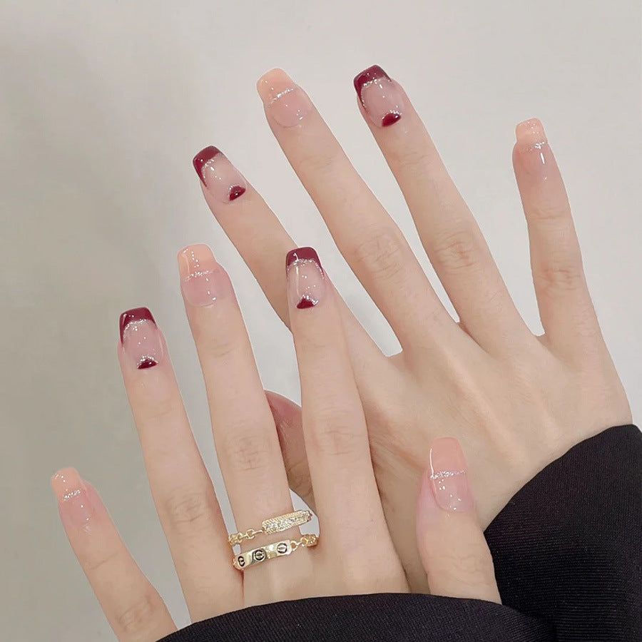 Charming Elegance Medium Square Pink and Burgundy Glitter Ombre Nail Set
