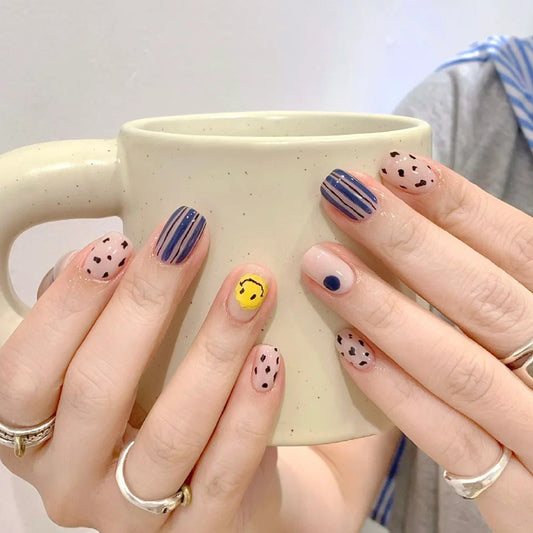 Charming Whimsical Short Square Multicolored Artistic Press On Nail Set