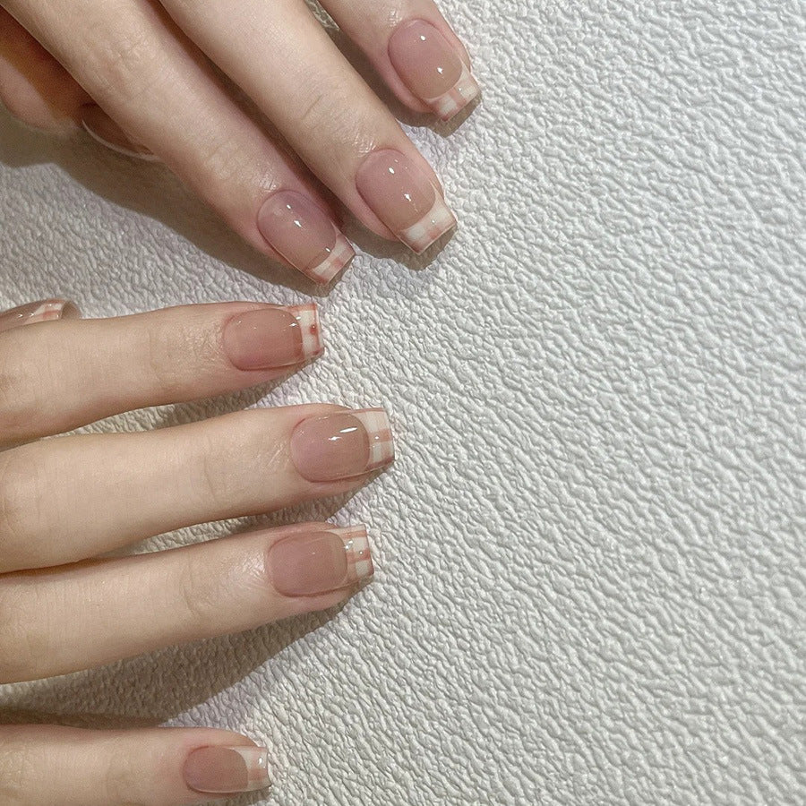 Elegant Chic Medium Square Ombre Beige Press On Nail Set with Glossy Finish