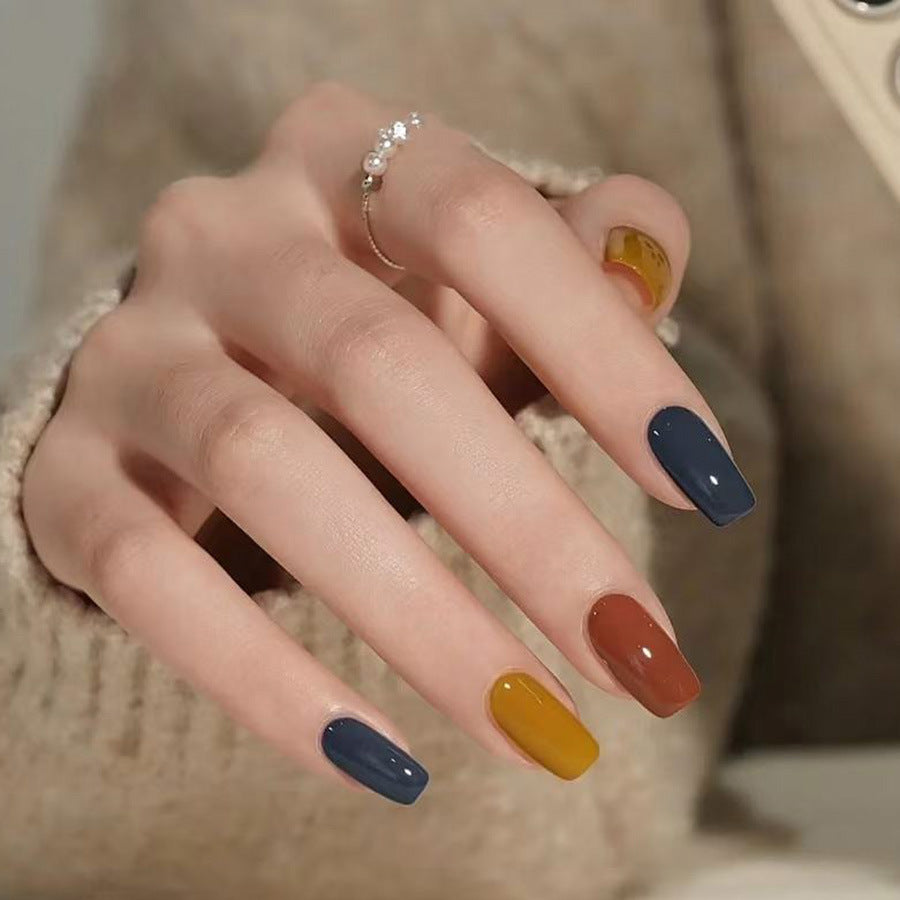 Autumn Elegance Medium Square Colorful Glossy Finish Press On Nail Set
