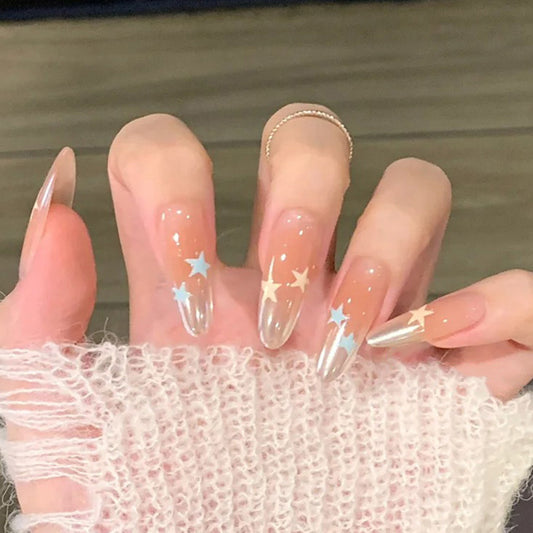 Celestial Dreams Long Oval Transparent with Dazzling Star Accents Press-On Nail Set