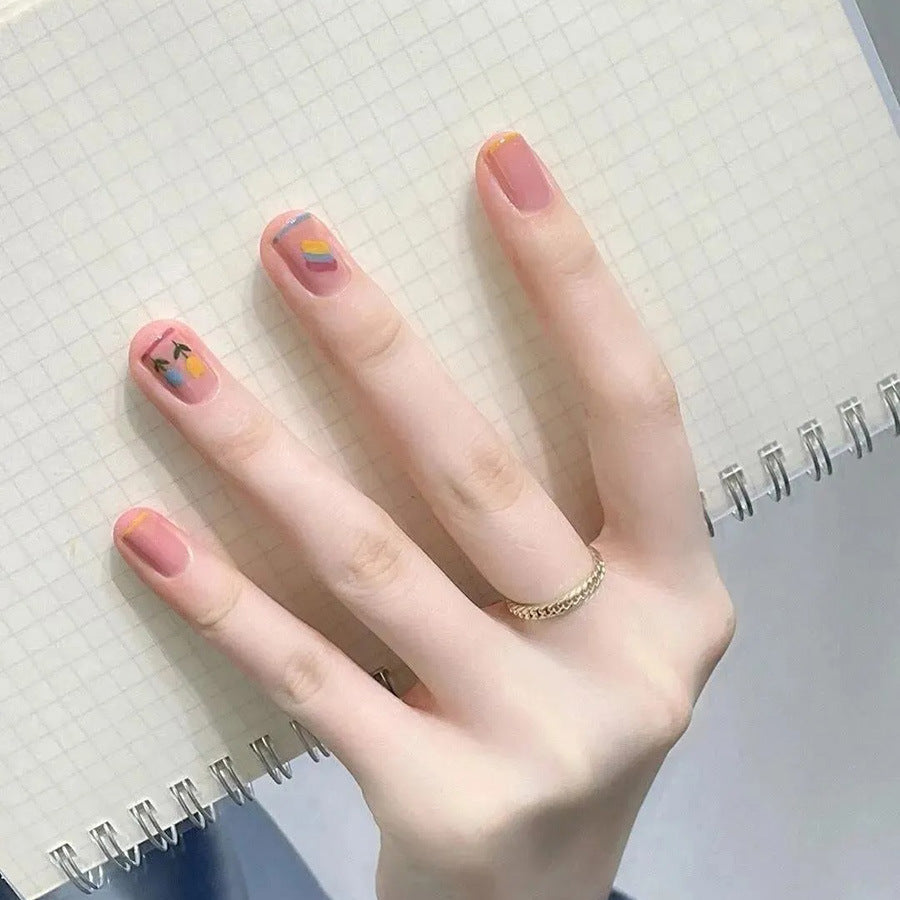 Artistic Spring Vibes Short Square Pink with Colorful Floral Accents Press On Nail Set