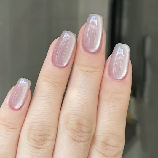 Elegant Rose Crystal Long Square Blush Pink Press On Nail Set with Shimmer Finish