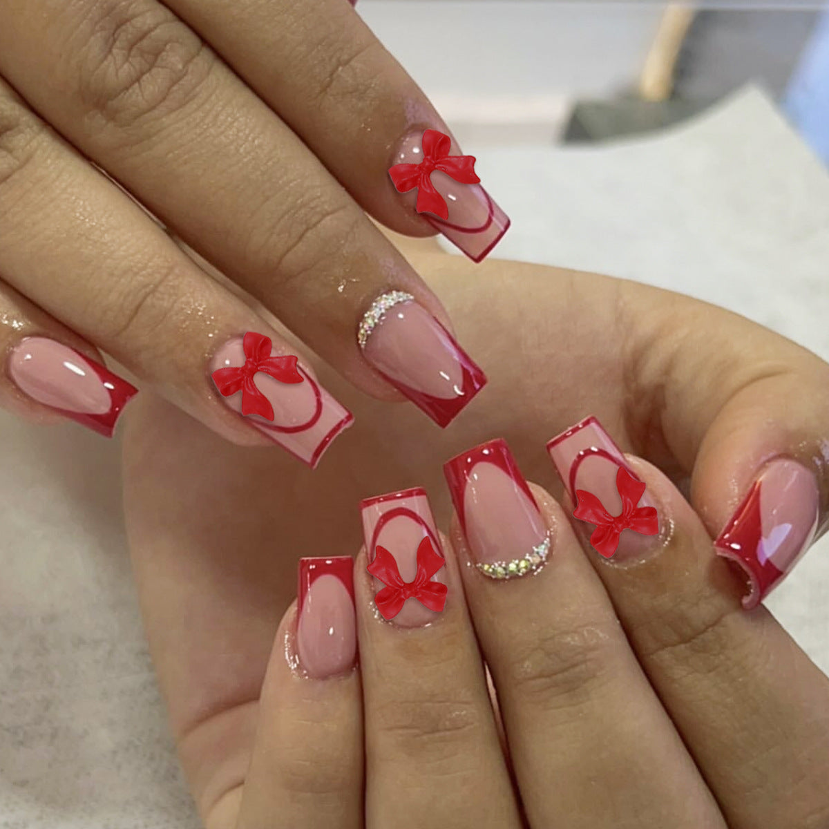 Chic Celebration Elegant Medium Square Red Design with Adorable Bow Accents