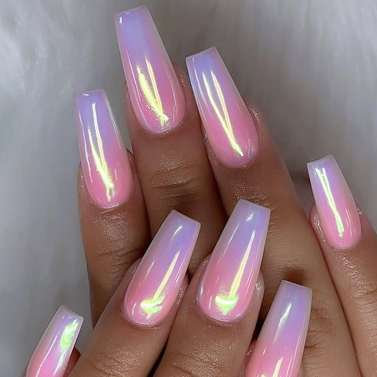 Radiant Dreamy Long Square  Press on Nail Set Long Pink Ombre with Iridescent Shine