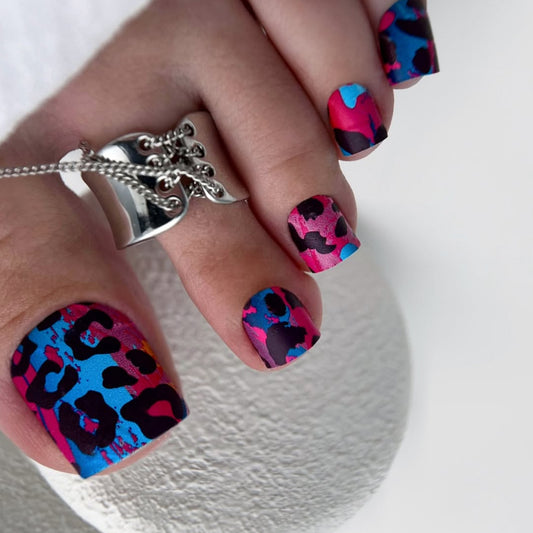 Fierce Jungle Short Square Matte Multi Color Leopard Print Press On Toenail Set