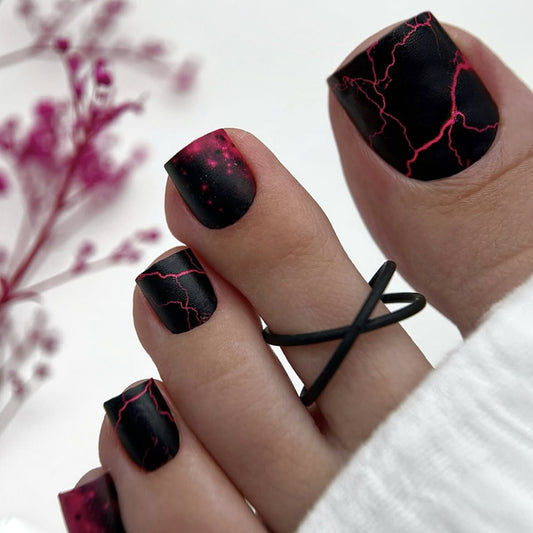 Electric Energy Short Square Black and Pink Lightning Press On Toenail Set