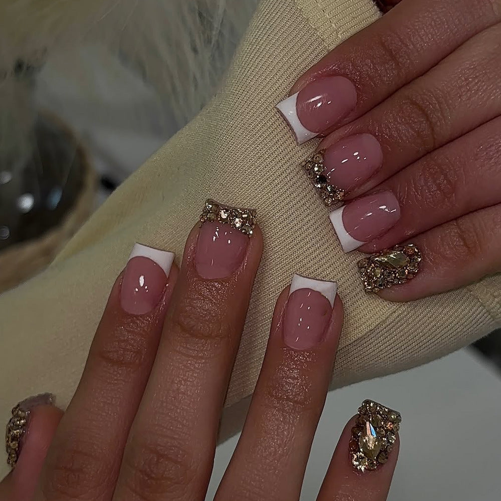 Glamorous Elegance Short Square Dazzling Rhinestone Nail Press Set
