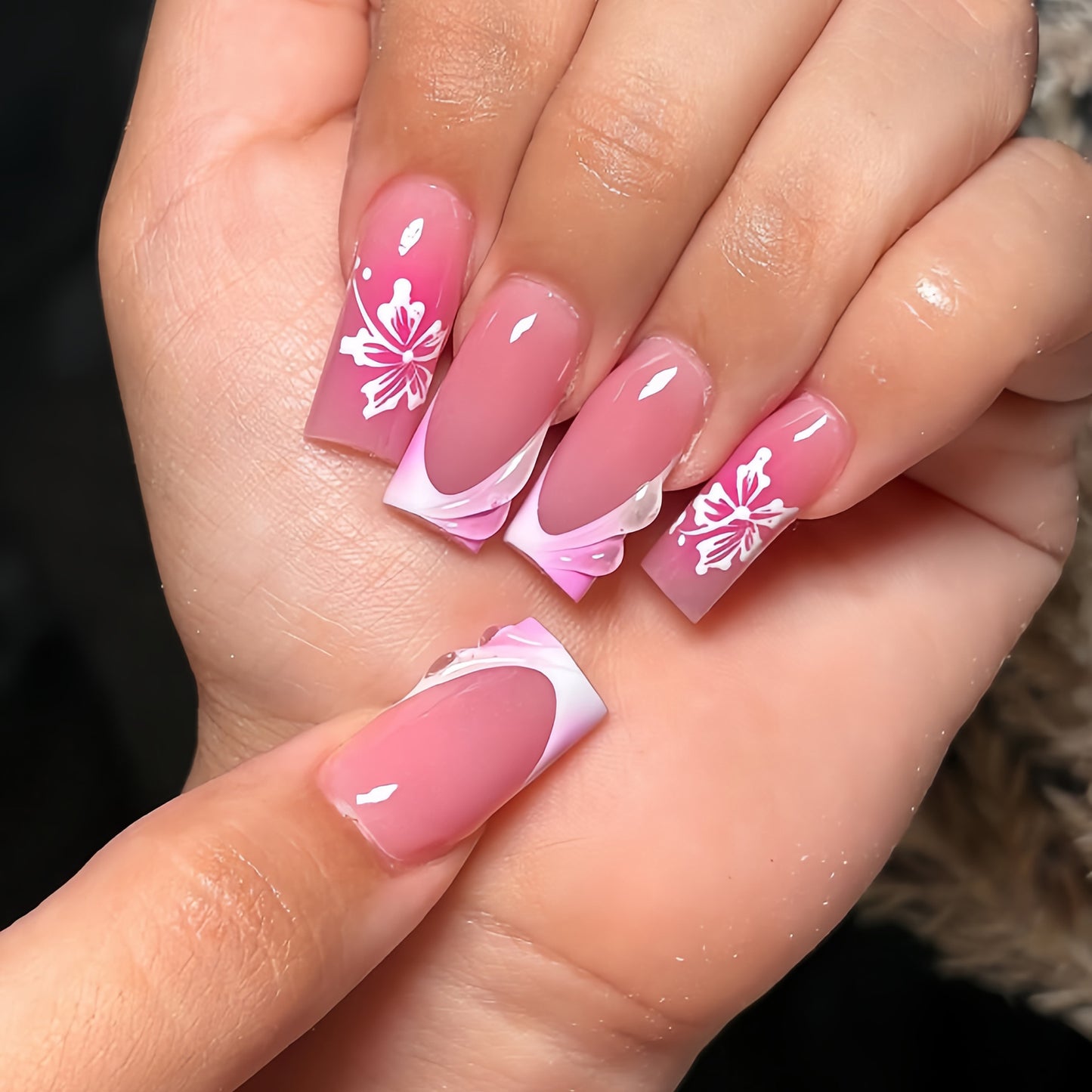 Cherry Blossom Dream Medium Square Pink Floral Design Press On Nail Set