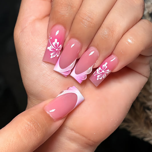 Cherry Blossom Dream Medium Square Pink Floral Design Press On Nail Set