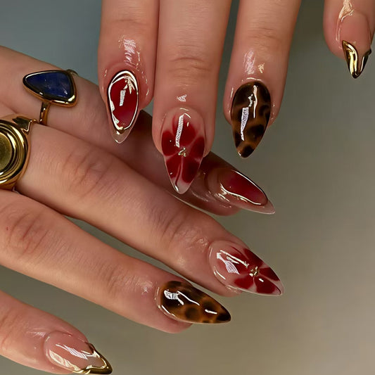 Glamorous Night Dream Cat Eye Long Almond Burgundy and Brown Decorative Press-On Nail Set