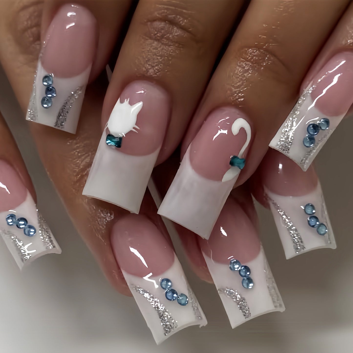 Charming Elegance Long Square Transparent with Glitter Accents Press On Nail Set