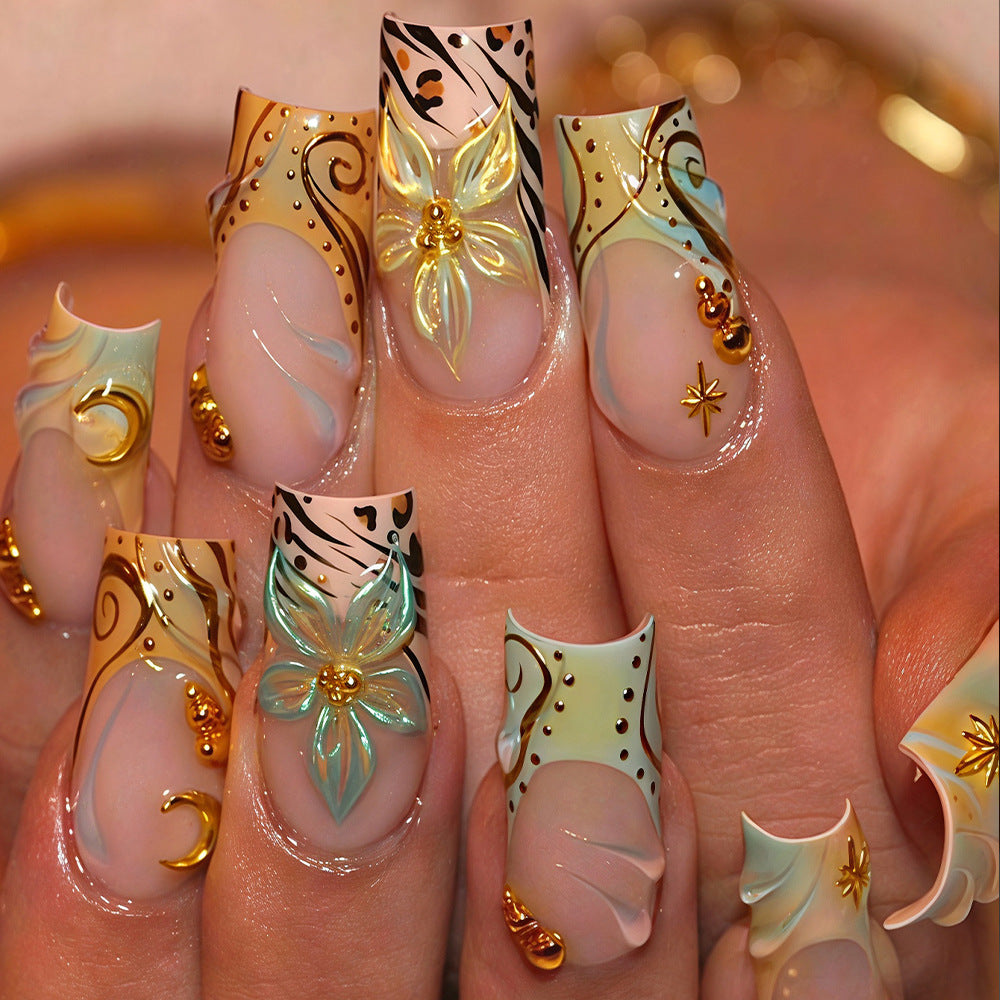 Enchanting Floral Medium Square Mint Green Design with Gold Accents