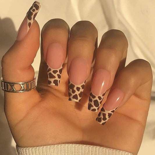 Safari Adventure Long Coffin Beige and Leopard Print Press On Nail Set