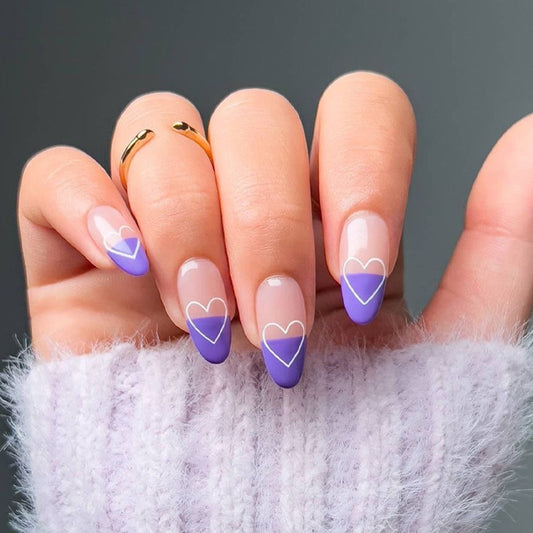 Whimsical Heart Delight Medium Almond Purple Ombre Nail Set