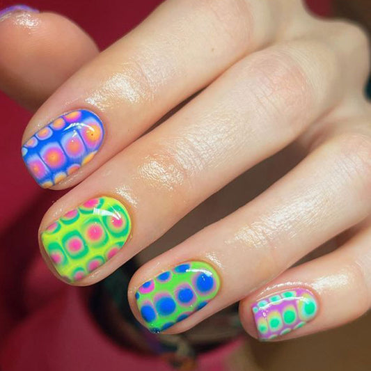 Groovy Splash Short Square Neon with Vibrant Bubble Pattern Nail Set