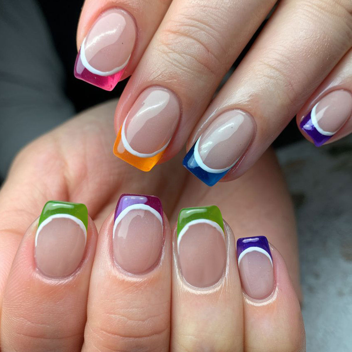 Vibrant Rainbow Short Square Press On Nail Set with Unique Colorful Tips