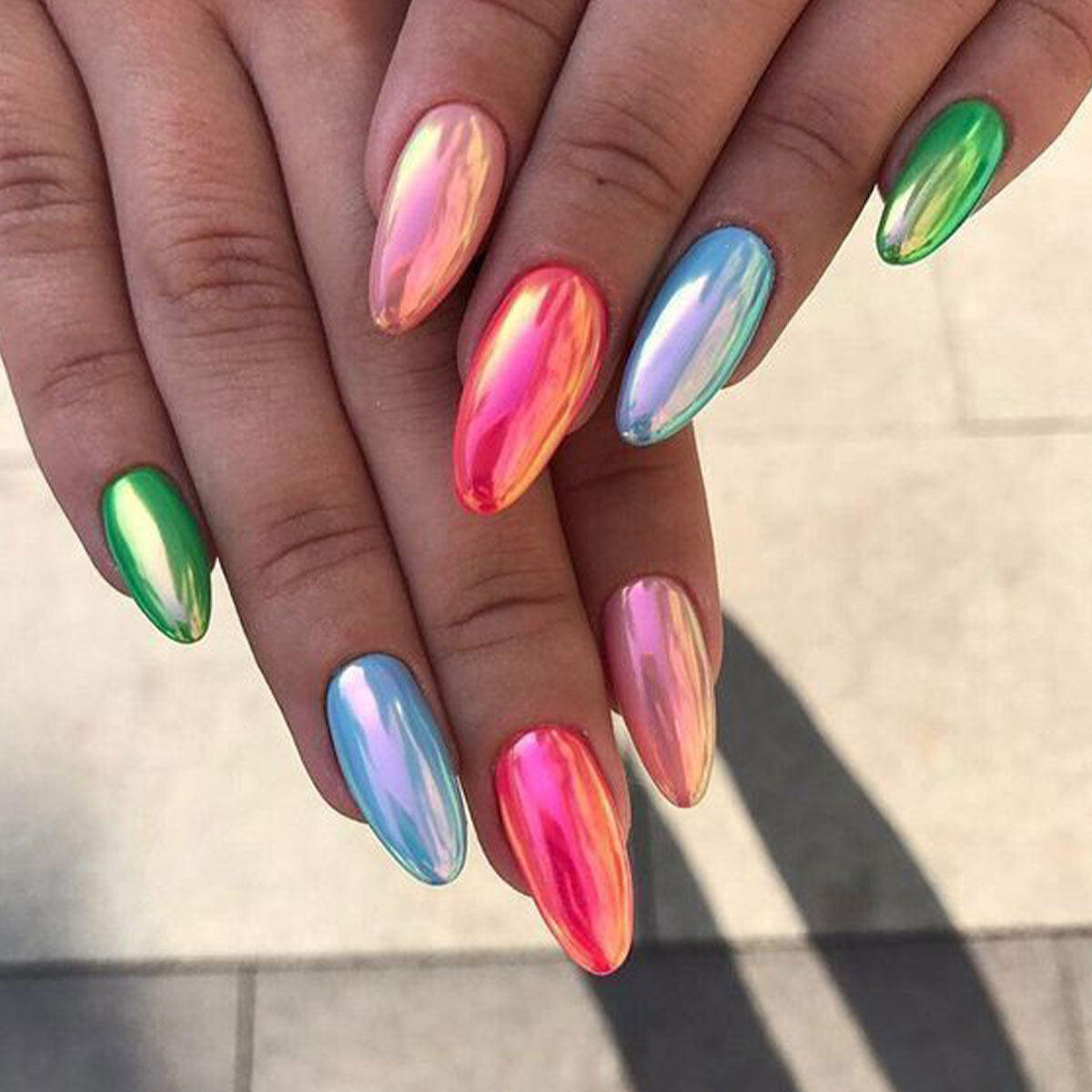 Radiant Fantasy Long Almond Colorful Mirrored Press On Nail Set