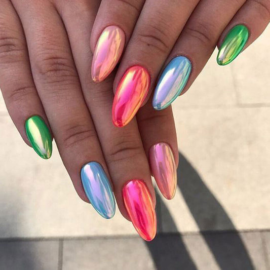 Radiant Fantasy Long Almond Colorful Mirrored Press On Nail Set