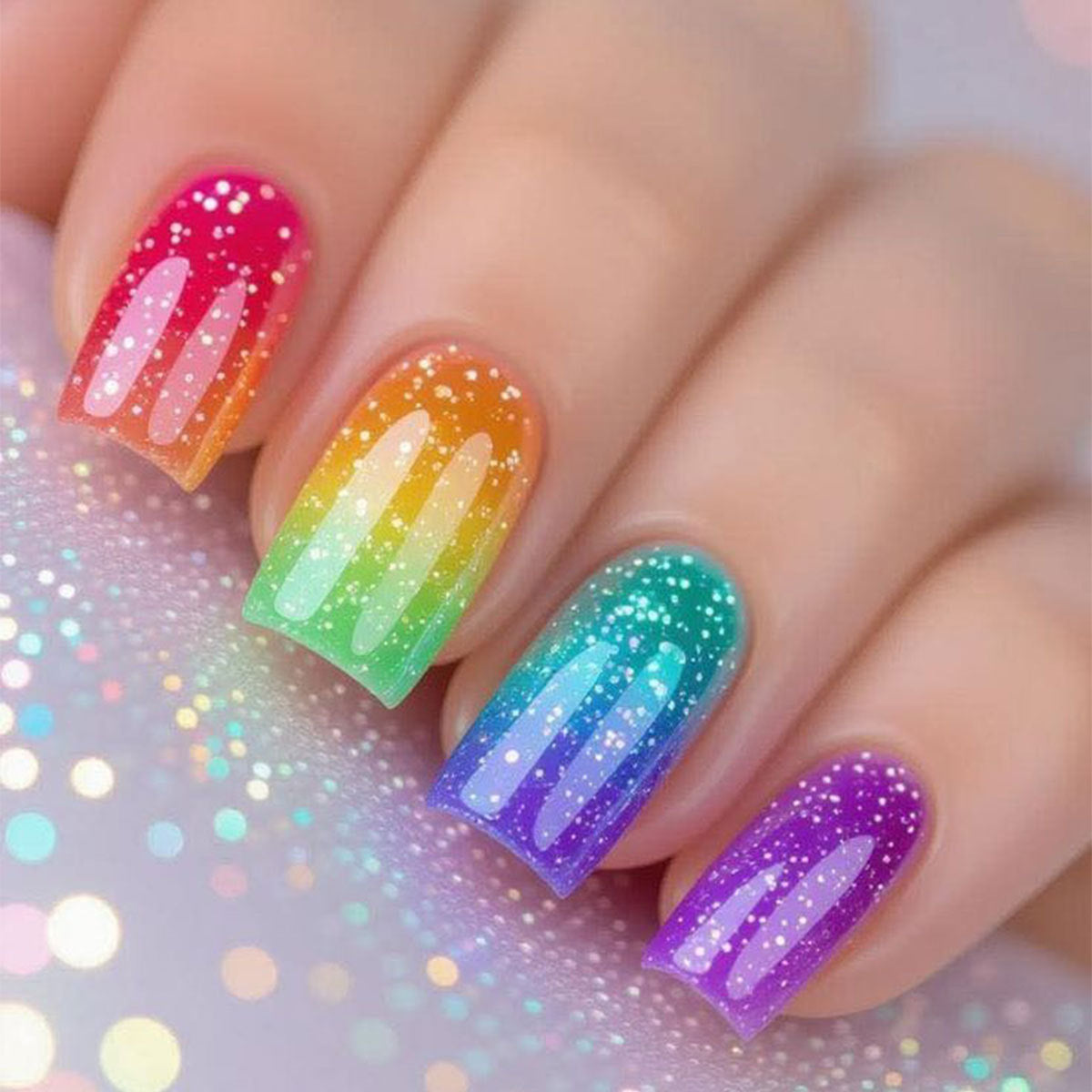 Rainbow Dreams Medium Square Glitter Gradient Press-On Nail Set