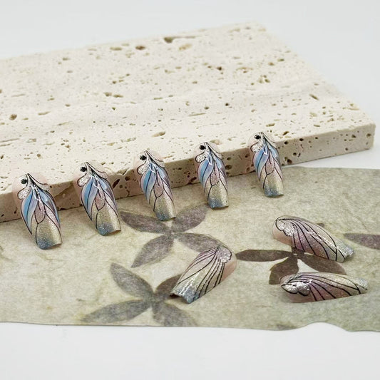 Whimsical Garden Fantasy Long Square Shaped Pastel Ombre with Delicate Floral Designs Nail Set