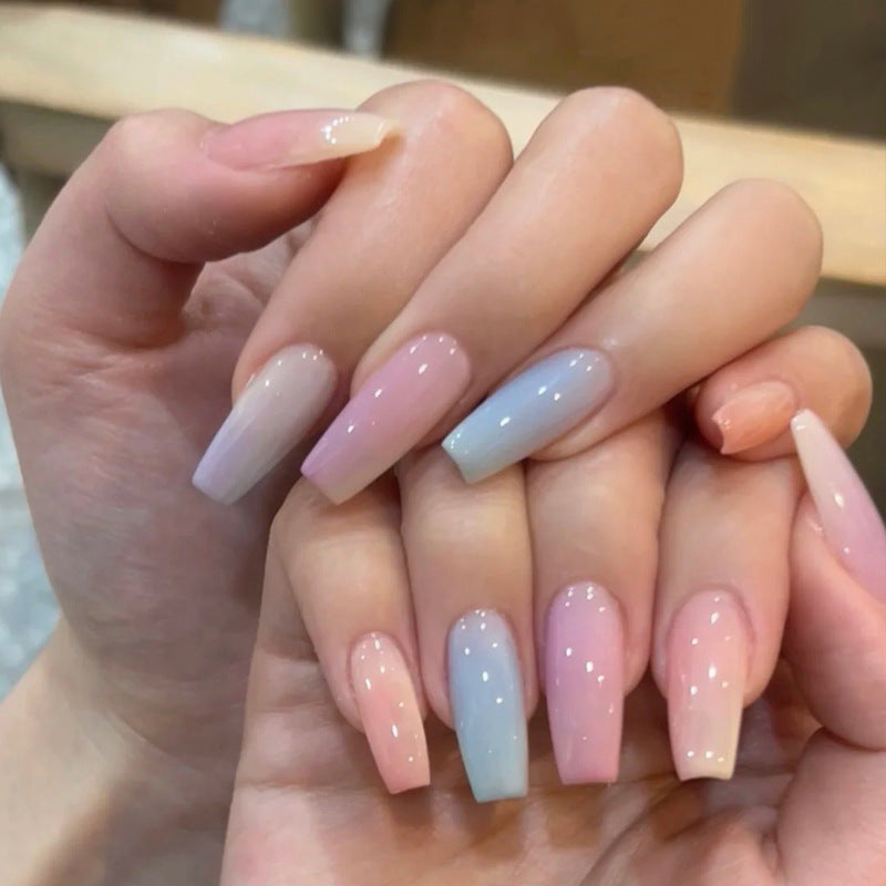 Dreamy Pastel Ombre Long Coffin Press On Nail Set with High Gloss Finish