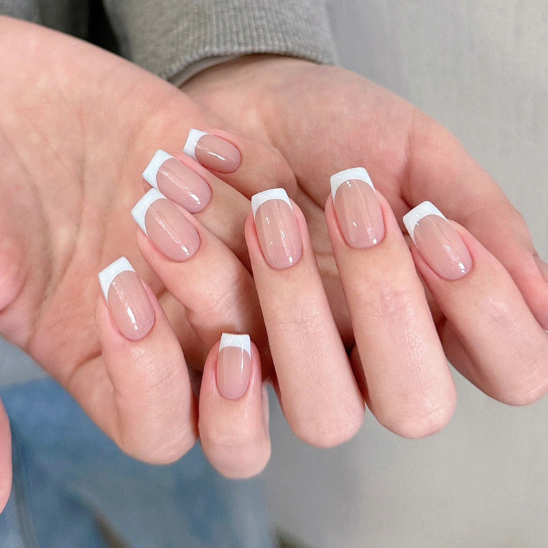 Elegant Romance Medium Square Natural Pink with Charming French Tips Press-On Nail Set