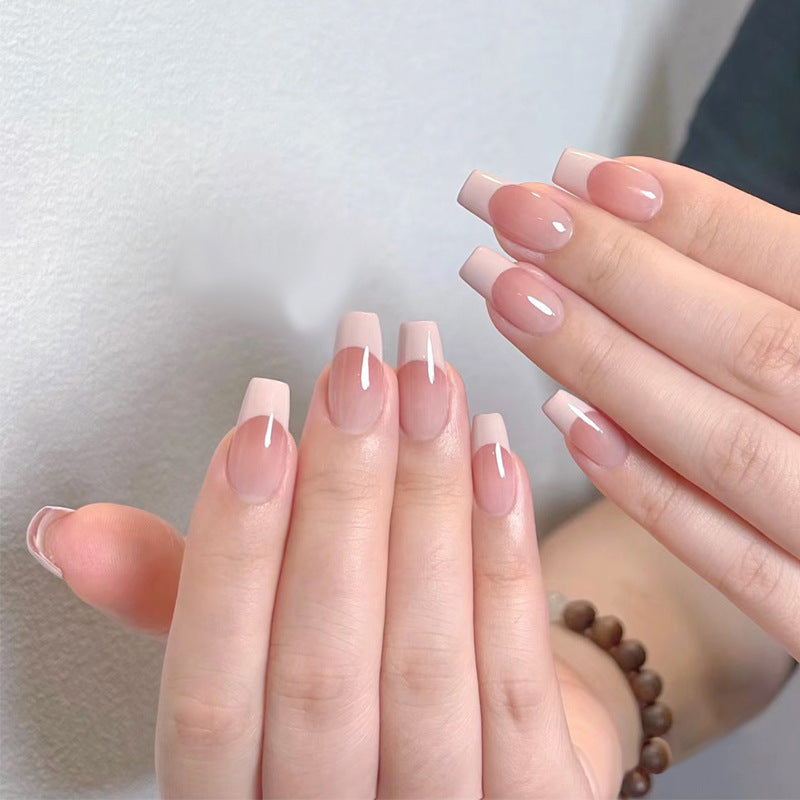 Elegant Blossom Medium Square Shaped Soft Pink Ombre Press On Nail Set with Glossy Finish
