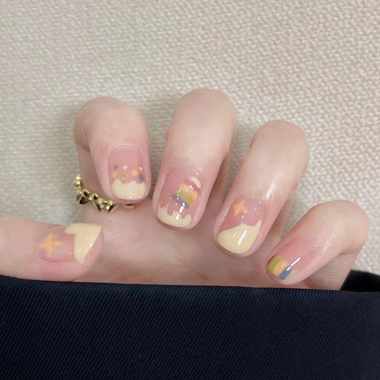 Whimsical Bliss Short Square Pastel with Unique Abstract Design Press On Nail Set