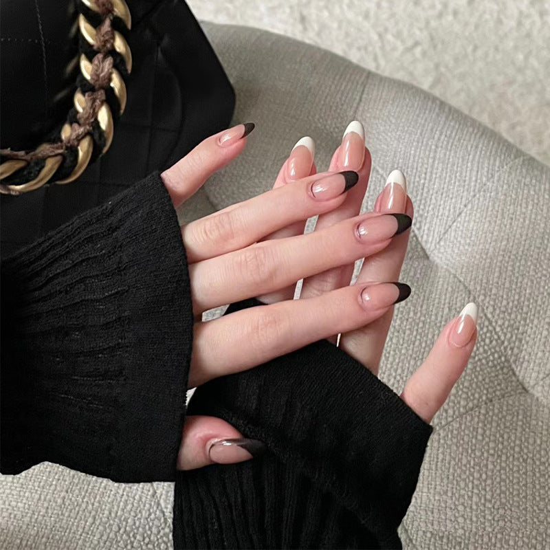 Chic Elegance Medium Almond Ombre French Press On Nail Set with Unique Two-Tone Design