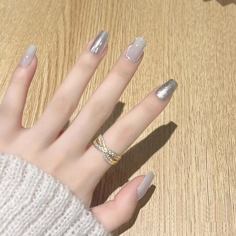 Glamorous Elegance Medium Square Silver Gradation Shimmering Glittery Press On Nail Set