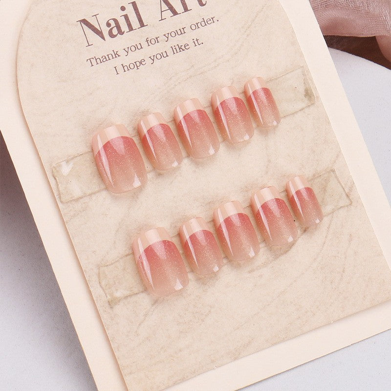 Glamorous Sunset Ombre Medium Square Press On Nail Set in Pink Glitter with Gradient Finish