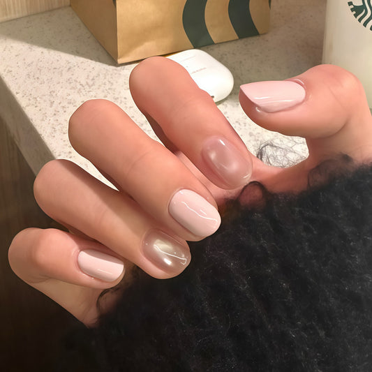 Chic Elegance Short Squoval Soft Pink Glossy Finish Press On Nail Set