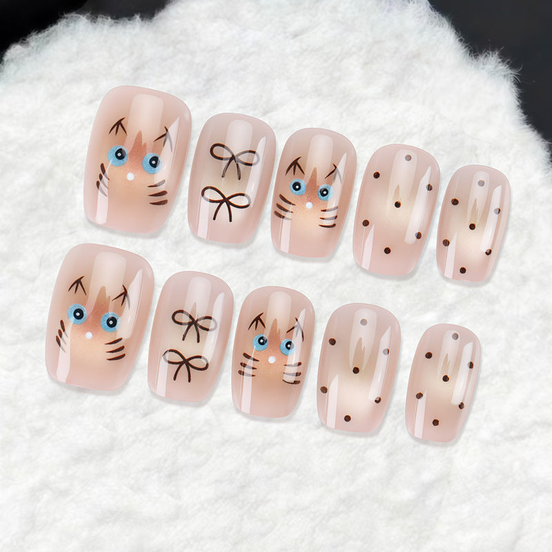 Whimsical Wonderland Medium Square Pastel Pink Nail Set with Adorable Animal Faces