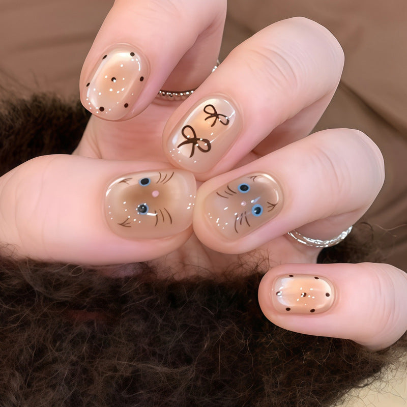 Whimsical Whiskers Medium Square Beige with Adorable Animal Faces Press-On Nail Set