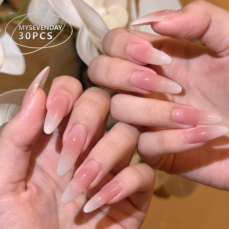 Elegant Serenity Long Stiletto Gradient Pink Nail Set with Glossy Finish
