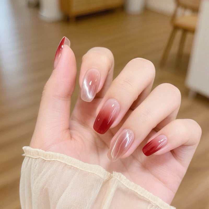 Autumn Elegance Medium Square Ombre Red with Stunning Gradient Effect Press On Nail Set