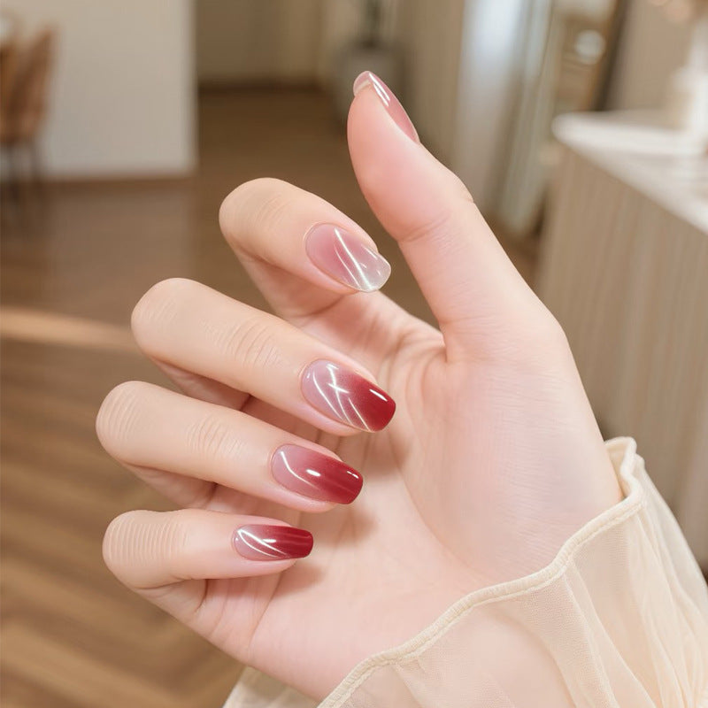Elegant Romance Long Square Gradient Red and Pink Press On Nail Set with Glossy Finish