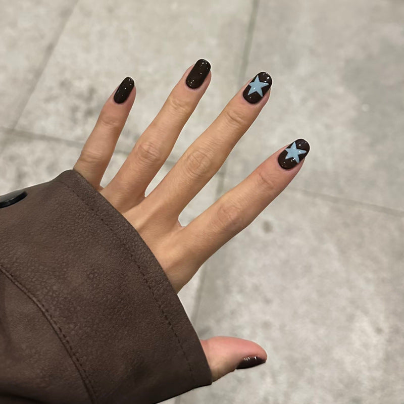 Celestial Glamour Long Square Brown with Twinkling Star Accent Press-On Nail Set