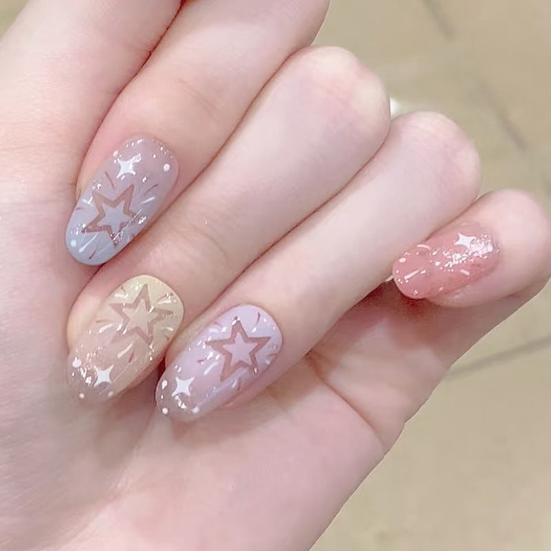 Celestial Dream Ombre Medium Oval Pastel Nails with Starry Design