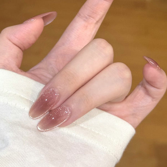 Whimsical Elegance Long Almond Pink Sparkle Gradient Press On Nail Set