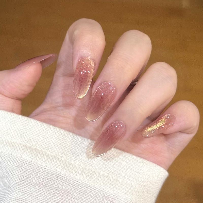 Glamorous Dreamy Ombre Long Almond Pink with Sparkling Glitter Press-On Nail Set