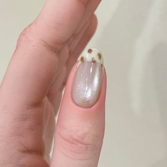 Whimsical Elegance Long Oval Shimmery Gray with Chic Speckled Tips Press on Nail Set