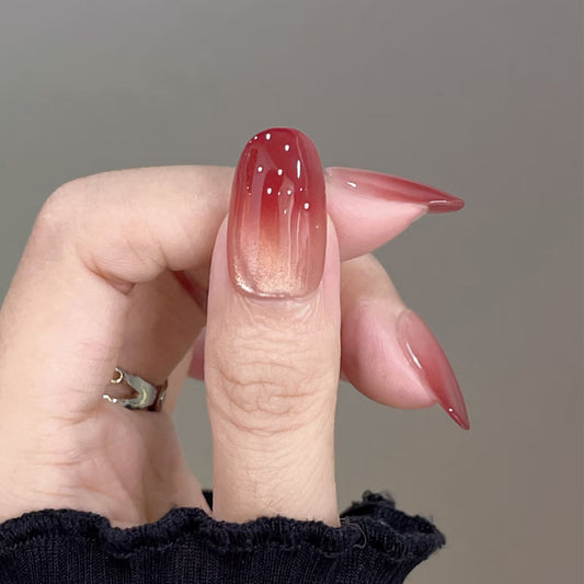 Autumn Elegance Long Oval Ombre Red with Sparkling Dots Press On Nail Set